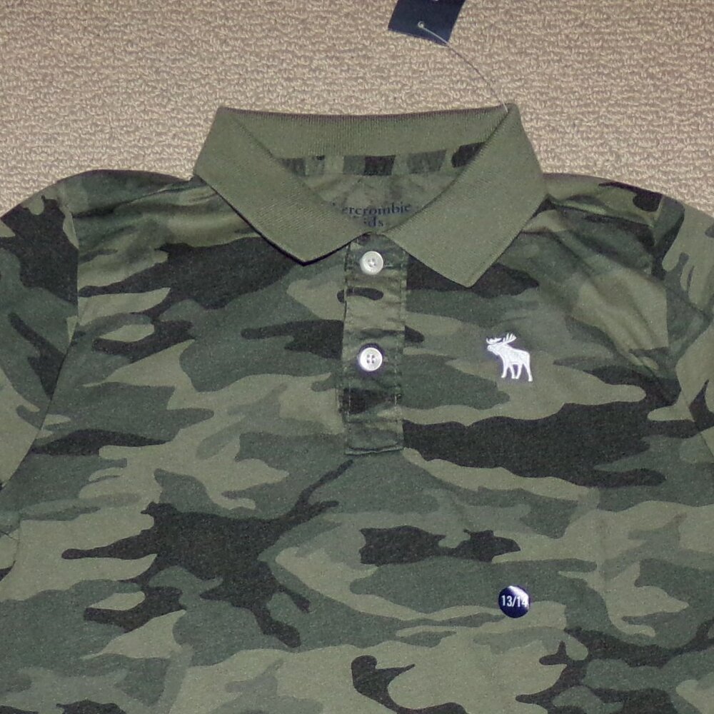 ABERCROMBIE KIDS GREEN CAMO POLO SHIRT SZ 13/14 - Picture 2 of 2